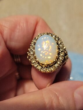 Vintage Faux Opal Halo Cocktail Ring in Gold